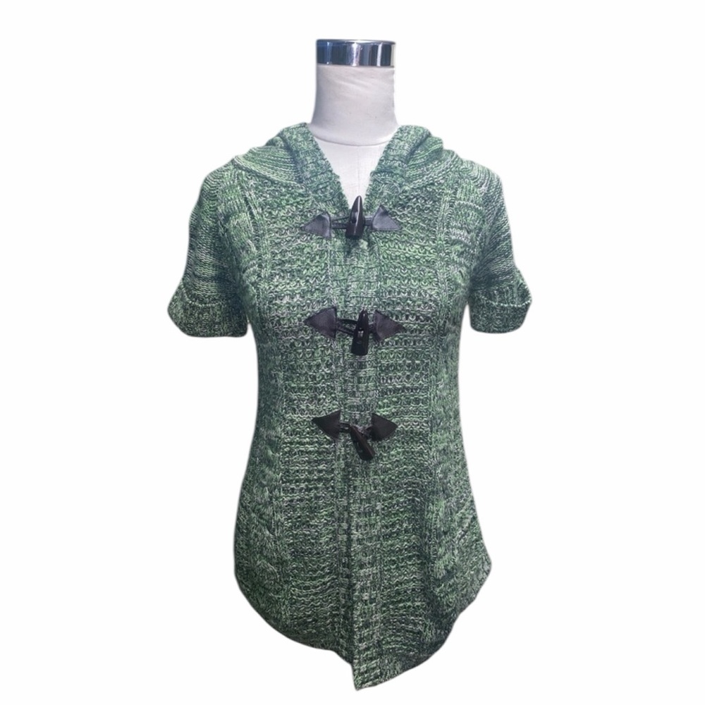 Boy Meets Girl Green And White Knit Hooded Sweater